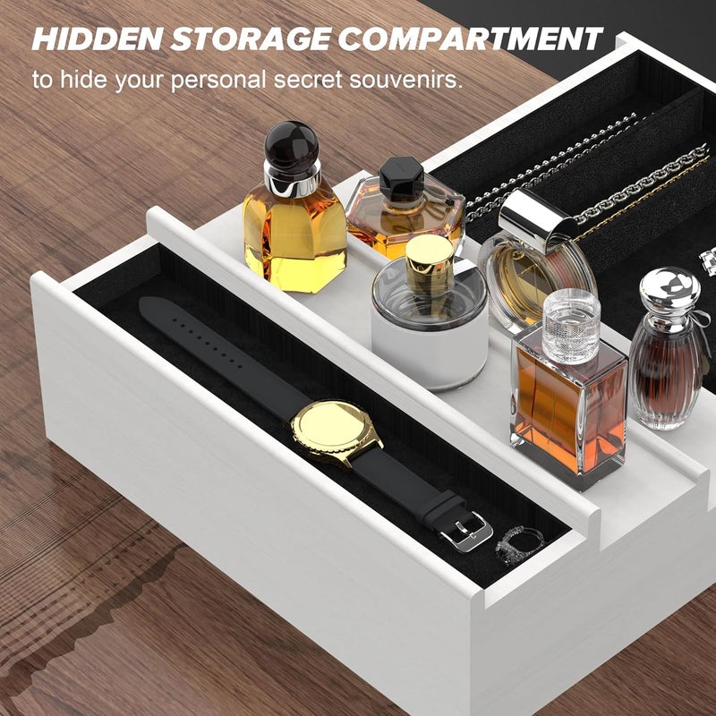 upcessory Cologne Organizer for Men, 3 Tier Wood Perfume Organizer with Felt Lining Drawer and Hidden Compartment, White Perfume Display Holder, A Gift for Men - Image 3
